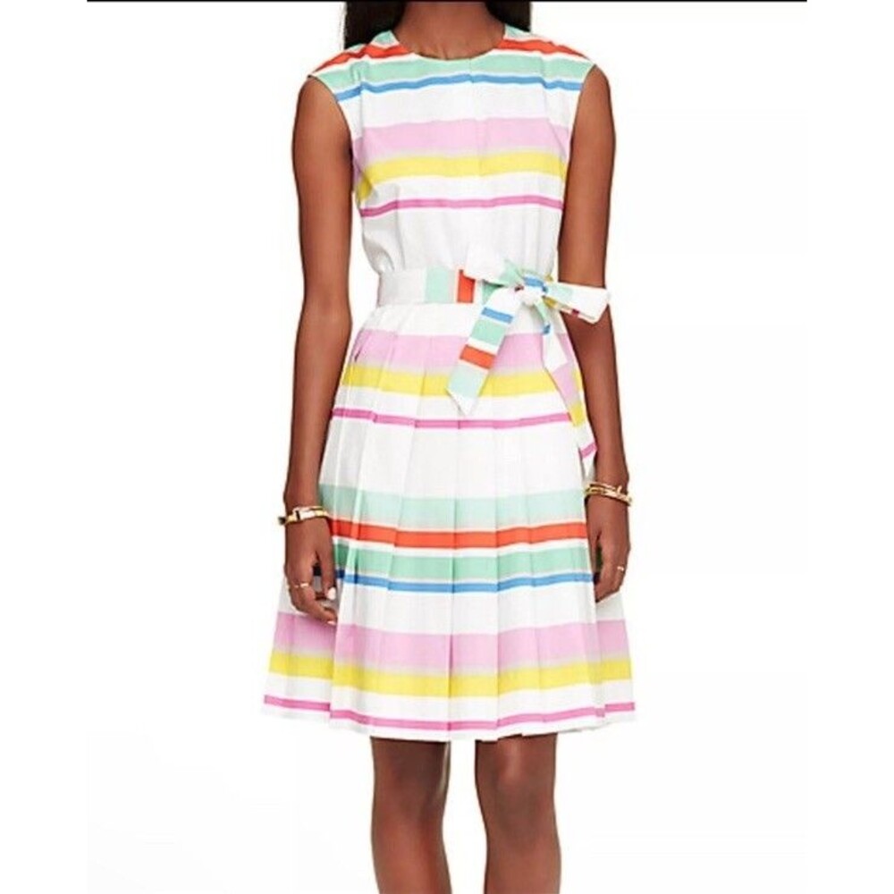 Kate Spade New York Striped Pleated Fit Flare Dress Belted Multicolor Size 6